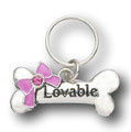 Pink Bow  "Lovable" Bone Pet Charm / Tag