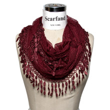 Delicate Lace Infinity Scarf with Teardrop Fringes