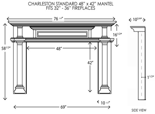 48X42 Charleston Standard Fireplace Mantel