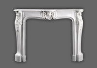 Beautiful French marble mantel has Louis XIV styling. Italian Bianco