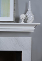 White marbel shown with mantel shelf.