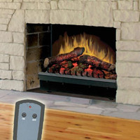 To show you the difference ... our Dimplex Deluxe Electric Fireplace Insert #DFI2310 is also available. It is the perfect upgrade for your existing wood-burning fireplace. After removing the wood grate, insert the DFI2310 into your fireplace, plug it in and you're ready for some true fireplace ambiance, with or without heat! Featuring LED lighting, truly pulsating flame and in-log ember effects.