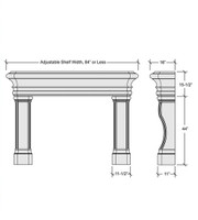 Specifications for the Pebble Beach cast stone fireplace mantel.