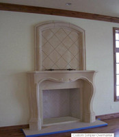 Custom Overmantel with Lorraine stone mantel is available. Call for details