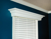 The Ashton wood window cornice shown painted white