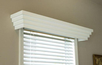 The Falls wood cornice shown in semi gloss white.
