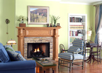 The Charleston mantel features solid wood columns on the legs and breast plate.