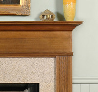 Detail image of the Monticello wood mantel.