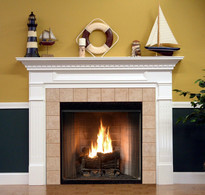 Mt Vernon fireplace mantel shown in semi gloss white.