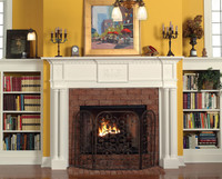 The Victoria mantel surround has column legs with latern appliques.