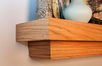 Red Oak with our golden honey finish shown on this fireplace mantel shelf