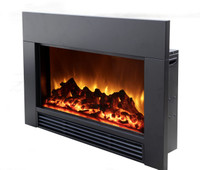 The SD30 30" Electric Fireplace comes with a surround trim kit.  5,200 Btu's at High. Optional large surround available.  Made in China.