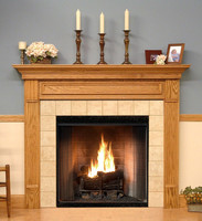 The Fredricksburg custom fireplace is show in one of the six wood type options available.