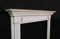 Hazelnut Glaze Finish on the Harrisburg Mantel. (Light cream with brown glaze details.) See color chart