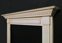 Hazelnut Glaze Finish on the Harrisburg Mantel. (Light cream with brown glaze details.) See color chart
