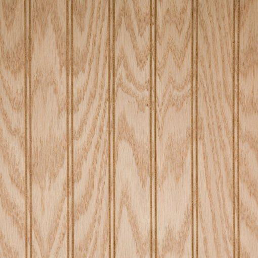 Ready to finish Red Oak beaded paneling in 4 x 8 sheets.  Veneer on real plywood core