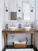 Beaded birch paneling, used horizontally in a contemporary bathroom