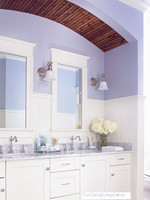 Beaded paneling used as tall wainscoting and in a partial ceiling