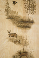 Closeup detailing deer and waterfowl scene in our Natural Woods paneling