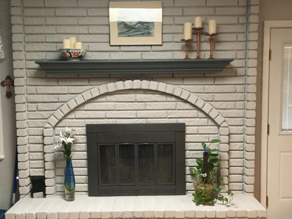 Painted custom gray on the Marilyn mantel shelf