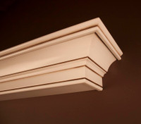 A view of the bottom of the Stratford Mantel Shelf, Hazelnut Glaze finish