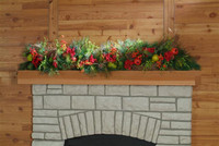 Detail image of shelf with holiday decorations.