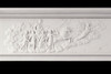 Goddess of the Dawn Aurora leading Sun God Apollo, in the center frieze of this magnificent reproduction marble mantel.