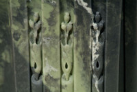 Detailed acanthus flower of the Fontaine marble mantel leg