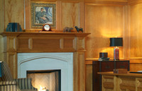 The Oxford mantel surrounds our Hampton Court Limestone mantel in this image