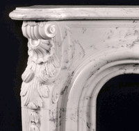 Beautiful detail on Orleans marble mantel. Carrara.