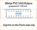 Customised VAS Rulers made of white PVC reading 0-100mm with your LOGO/Text in full colour