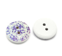 White Painted Floral Wood Button Two Hole (Design no.5) 15mm