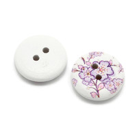 White Painted Floral Wood Button Two Hole (Design no.6) 15mm