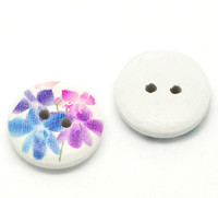 White Painted Floral Wood Button Two Hole (Design no.10) 15mm