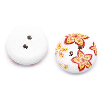 White Painted Floral Wood Button Two Hole (Design no.14) 15mm