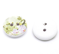 White Painted Floral Wood Button Two Hole (Design no.15) 15mm