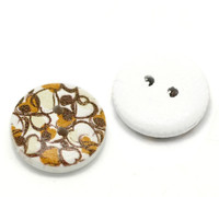 White Painted Wood Button Two Hole - Brown Retro Hearts- 15mm