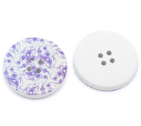 White Wood Painted Button Floral (Design No.5) Four Hole 30mm