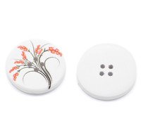 White Wood Painted Button Floral (Design No.7) Four Hole 30mm