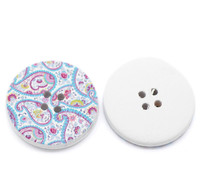 White Wood Painted Button Floral (Design No.9) Four Hole 30mm