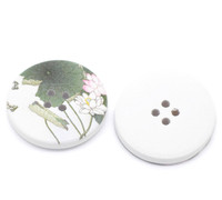 White Wood Painted Button Floral (Design No.12) Four Hole 30mm