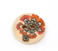 Floral (Design no.5) Painted Wood Button Two Hole Natural Wood Colour 15mm