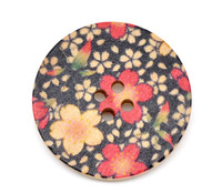 Floral (Design 3) Painted Wood Button Four Hole Natural Wood Colour 30mm