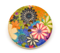 Floral (Design 4) Painted Wood Button Four Hole Natural Wood Colour 30mm