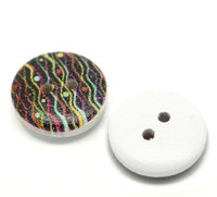 White Painted Wood Button Two Hole - Multi-Coloured Streamers Two Hole 15mm