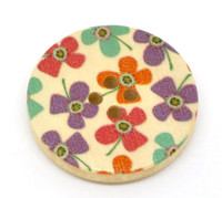 Floral (Design 10) Painted Wood Button Four Hole Natural Wood Colour 30mm