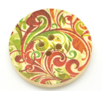 Floral (Design 17) Painted Wood Button Four Hole Natural Wood Colour 30mm