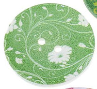 Wood Painted  2 Holes Green Flower Pattern (Design 2) 4cm 