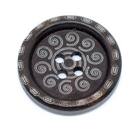 Tribal Round Wood Button Four Hole Dark Brown Colour 25mm