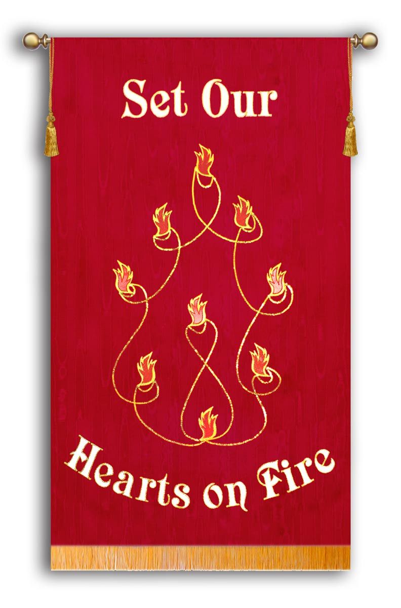 Set Our Hearts on Fire Pentecost Church Banner Christian Banners for Praise and Worship